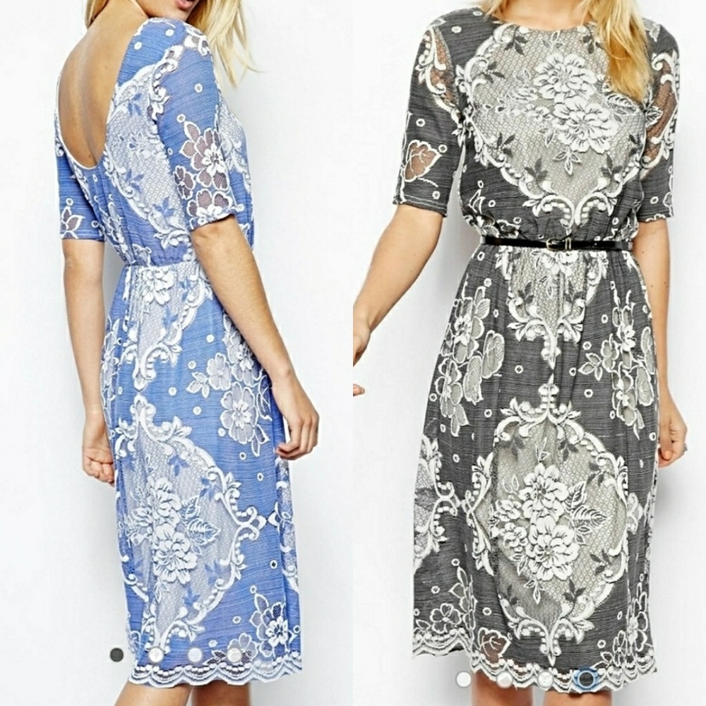 Asos Blue Lace Midi Dress Size 2